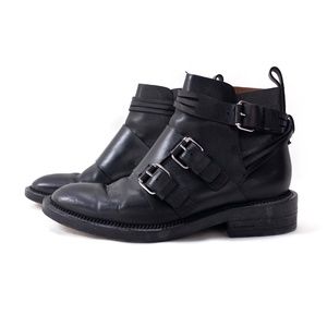 Givenchy Leather Round Toe Silver Buckle Boots